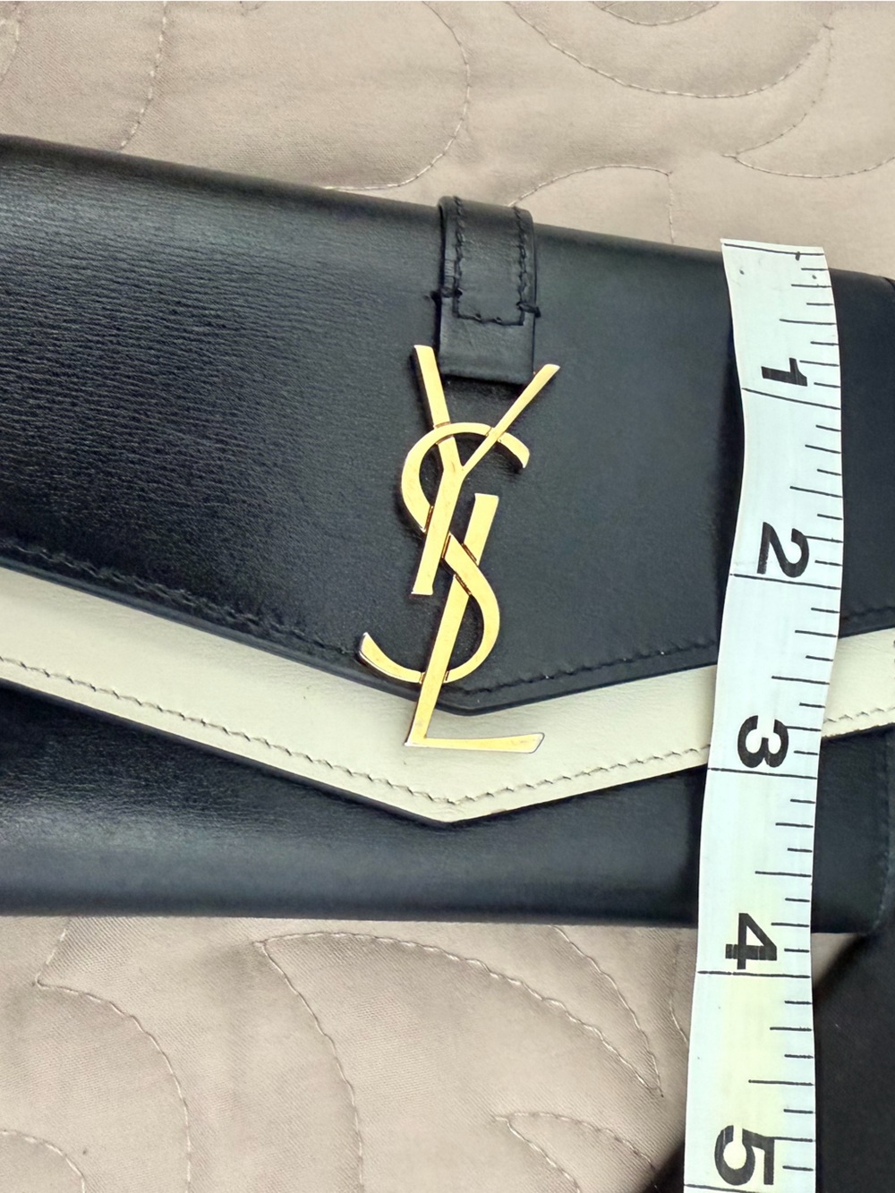 Rare YSL Sulpice multilayered Envelope Leather Wallet Black/Cream - Picture 10 of 12